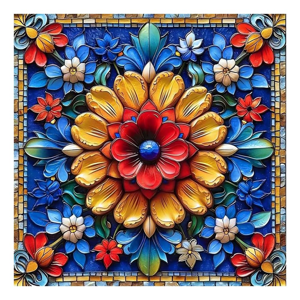 Stalente Diamond Painting Kits for Adults Mandala, 5D DIY Diamond Art Kits for Beginners Round Full Drill Diamond Painting for Home Wall Decoration Gift 12×12inch, Flower Stalente