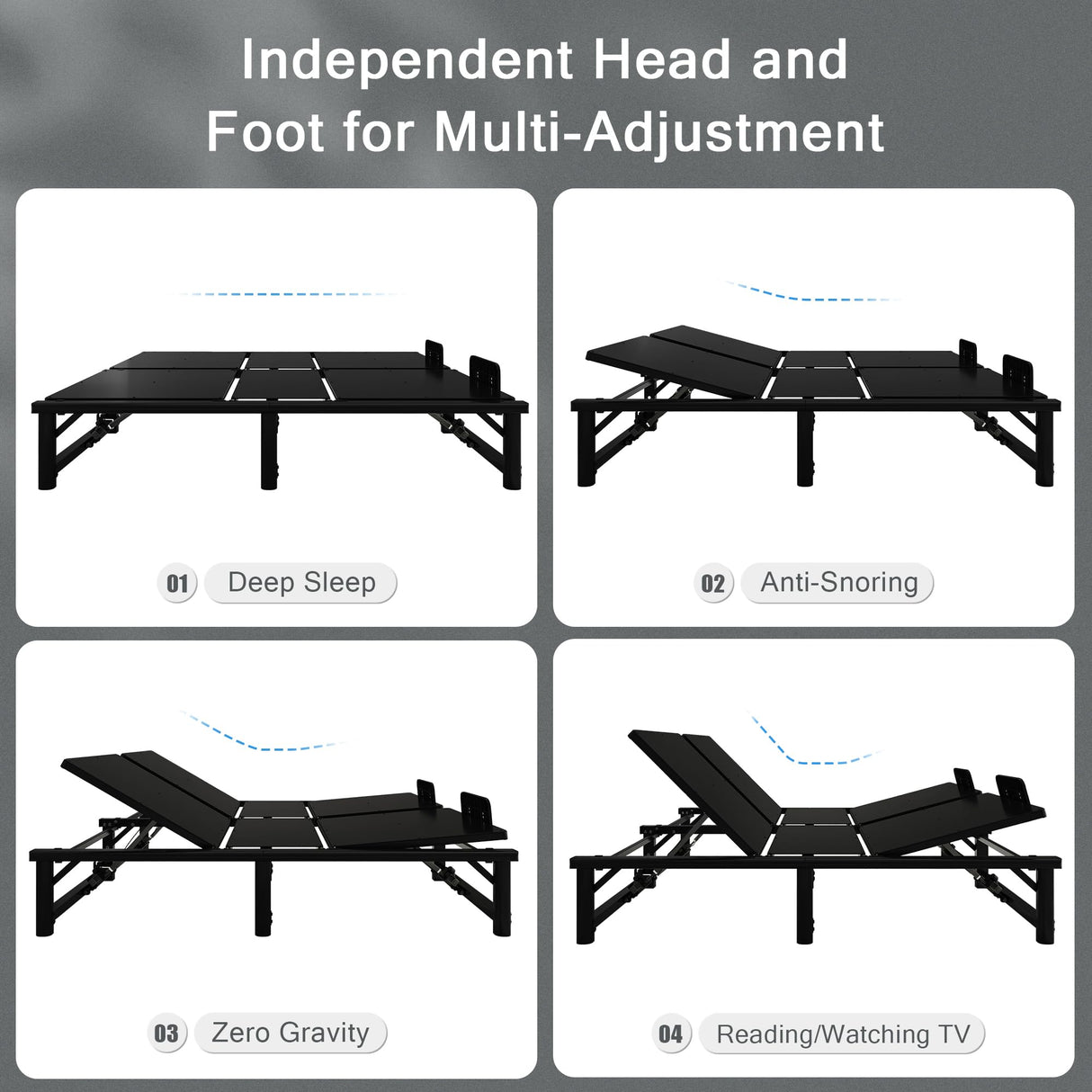 Einhomn King Adjustable Bed Frame, Electric Bed Base with Quiet Motor, Independent Head and Foot Incline, Zero Gravity & Anti-Snore Modes, Wired Remote, Easy Assembly Einhomn