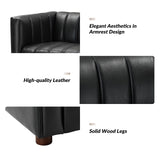 HULALA HOME 83" Genuine Leather Sofa with Channel Tufted Design, 3-Seater Sofa for Living Room Bedroom, Modern Oversized Couch with Wood Legs, Black HULALA HOME