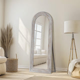 MELOMOIR Arched Full Length Mirror with Solid Wood Frame, 56"x21" Rustic Farmhouse Floor Mirror with Stand, Free Standing Leaning Hanging, for Bedroom Living Room Dressing Room, Distressed White MELOMOIR