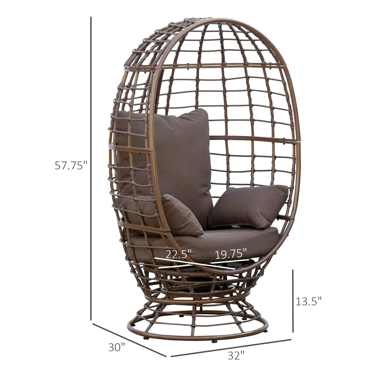 Outsunny Wicker Egg Chair, 360 Rotating Indoor Outdoor Boho Basket Seat with Cushion and Pillows for Backyard, Porch, Patio, Garden, Handwoven All-Weather PE Rattan, Steel Frame, Brown Outsunny