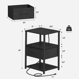 TUTOTAK End Table, Side Table with Charging Station, Nightstand Set of 2, Bedside Table with Fabric Drawer, Couch Table for Livingroom and Bedroom, Black TB01BK0692 TUTOTAK