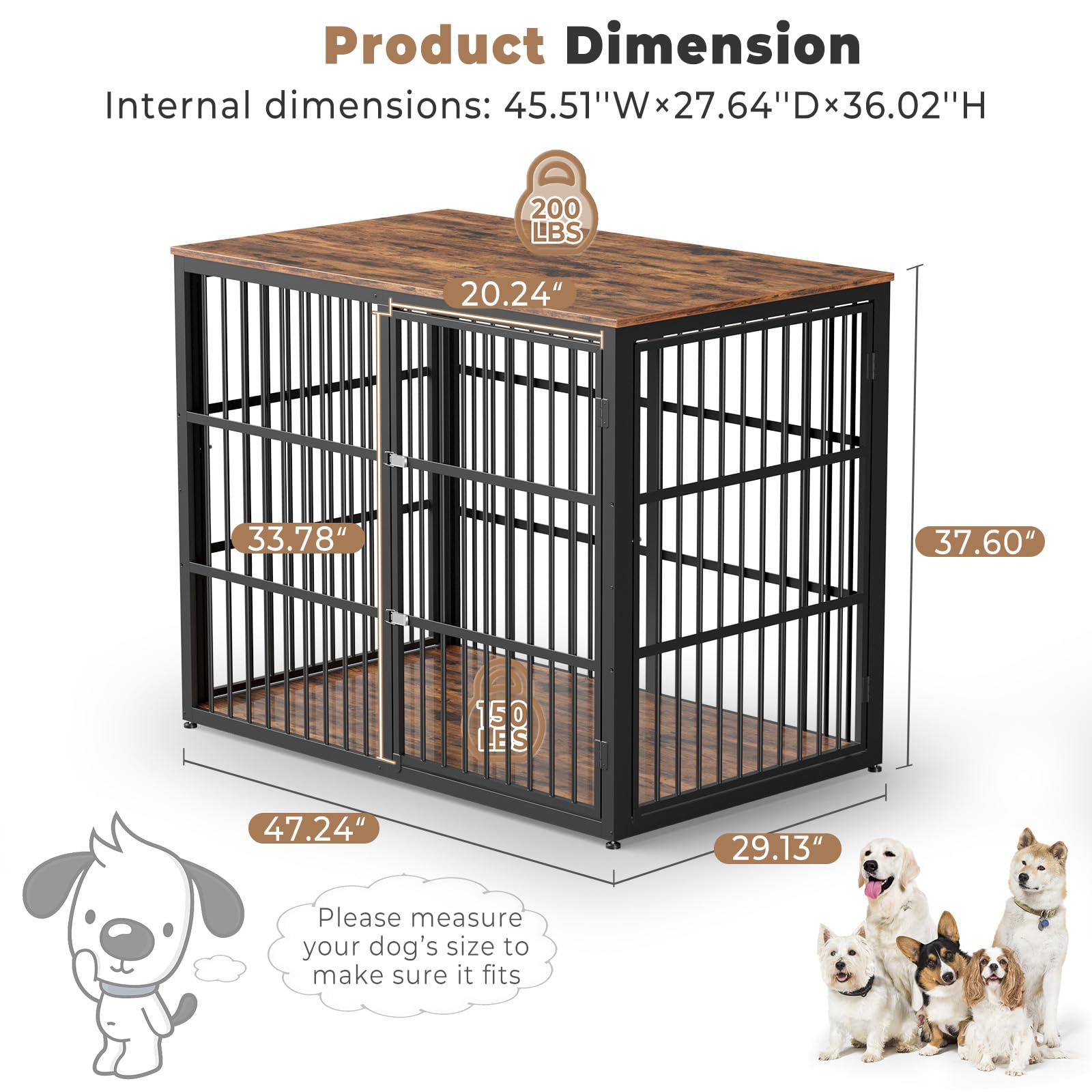 Lyromix 48'' Dog Crate Furniture with 3 Doors,Wooden Dog Crate End Table Heavy Duty Indoor Combination Dog Cage for Medium to Large Dogs, Multiple Units Can be Combined - WoodArtSupply