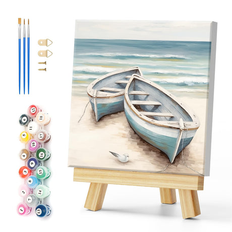 Natuyalo Paint by Numbers Kit with Framed - Boat Paint by Numbers for Adults Beginner Beach Seascape DIY Acrylic Painting by Numbers Kit Colorful Paintworks Artwork, 12x12 Inch Natuyalo