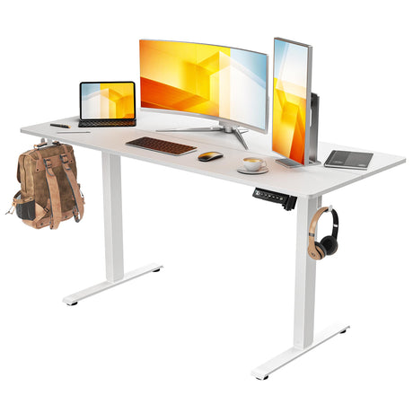 VVENACE 55 x 24 Electric Standing Desk Adjustable Height 4 Memory Preset, 4 Wheels, 2 Headphone Hook, Home Office Desk, Stand Up Sit Stand Desk Computer Table, Splice Board White VVENACE