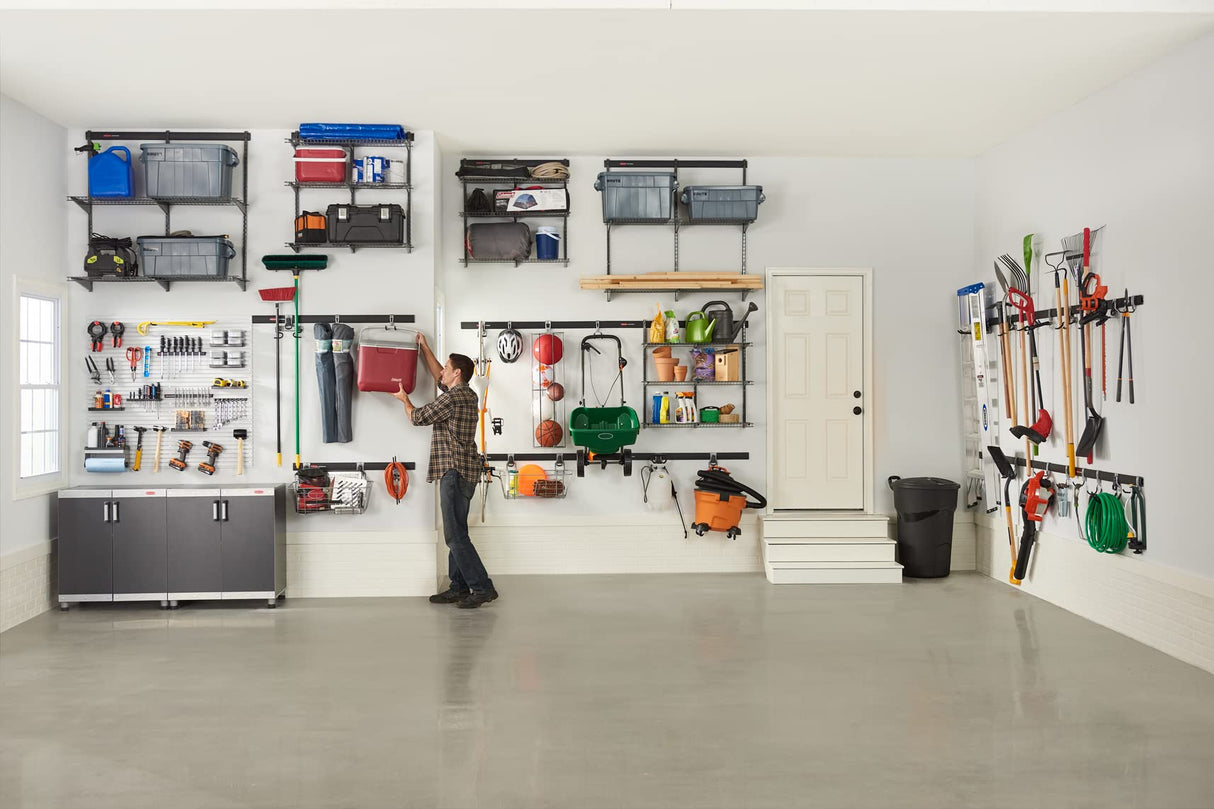 Rubbermaid 15-Piece FastTrack Garage Wall-Mounted Storage Kit, 4 Rails and 11 Hooks, for Home/House/Tool/Sports/Equipment/Utility Purposes Rubbermaid