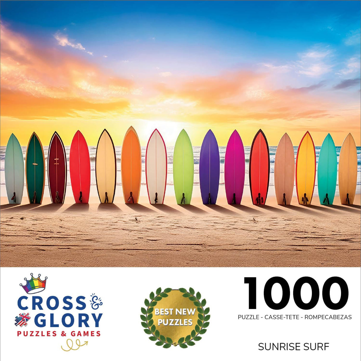 Cross & Glory - Sunrise Surf - 1000 Piece Jigsaw Puzzle for Adults | Vibrant Beach Scene Artwork | Unique Gift Idea Cross & Glory