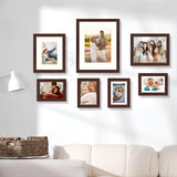Golden State Art, Gallery Wall Frames, 11x14, 8x10, 5x7 Multiple Photo Frames Collage for Wall or Tabletop Displays with Mat or without Mat (Brown, 7 Pack) Golden State Art