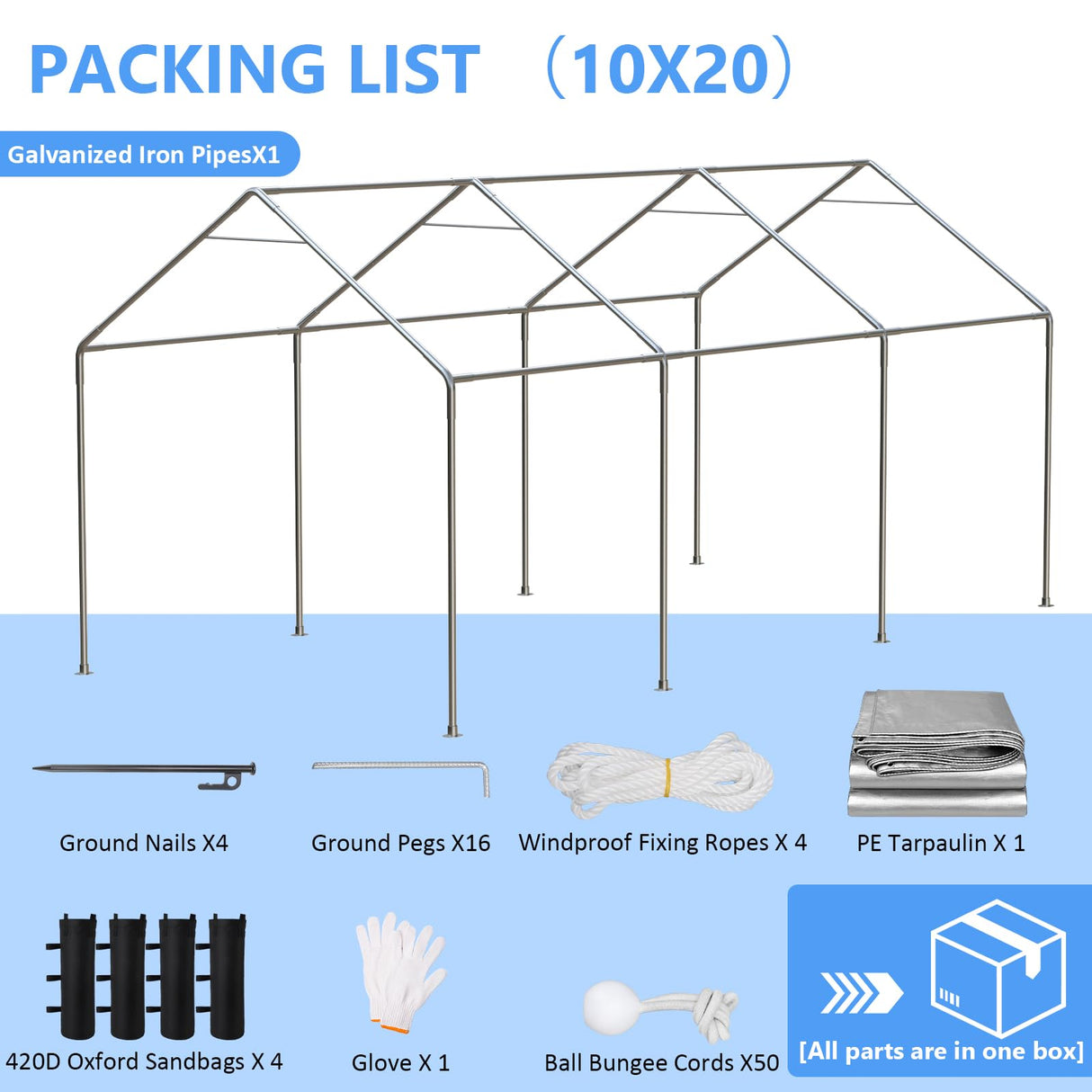Jocoevol Carport 10x20 ft Heavy Duty with Roll-up Windows, Portable Garage with Removable Sidewalls & Doors, Car Canopy with Sandbags All-Season Tarp for Car Boat Truck Motorcycle Jocoevol