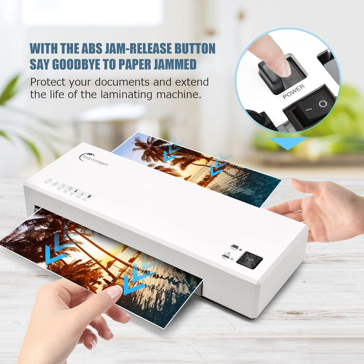 Buyounger Laminator Machine with 40 Laminating Sheets, A4 Laminator Thermal and Cold with Paper Trimmer & Corner Rounder, 9-Inch Laminating Machine for Home School Office Buyounger