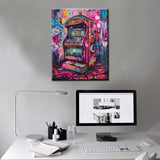 Tucocoo Graffiti Game Slot Machine Paint by Number for Adults Beginner with Paintbrushes Acrylic Neon Gaming Vidio Painting by Numbers Kits Canvas Art Crafts Home Decor16x20Frameless Tucocoo