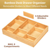 Umilife Desk Drawer Organizer, Bamboo Wood Organizer Tray with Adjustable Compartments, Office Desk Accessories Supplies Organization Storage, 12" x 9" Umilife