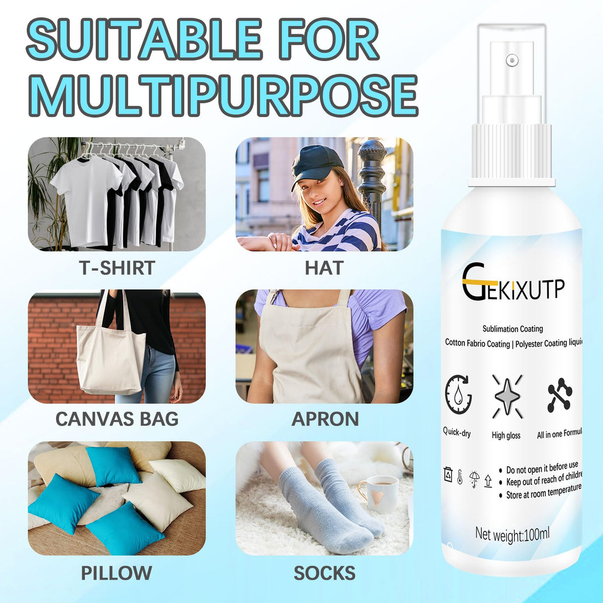 4 x 100ml Sublimation Spray for Cotton Tshirts，Sublimation Coating Spray for T-Shirts, Canvas, Polyester Fabric，Quick Dry, High Gloss，Polyester Spray for Sublimation (4 pcs Sublimation Coating Spray) GEKIXUTP