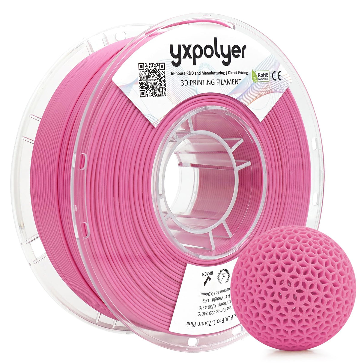 YXPOLYER Flexible PLA Food-Grade Soft PLA 3D Printer Filament 1.75mm 1KG for Printing Dog Chew Toys and Highly Elastic Bouncy Airless Basketball Pet Ball, Pink yxpolyer
