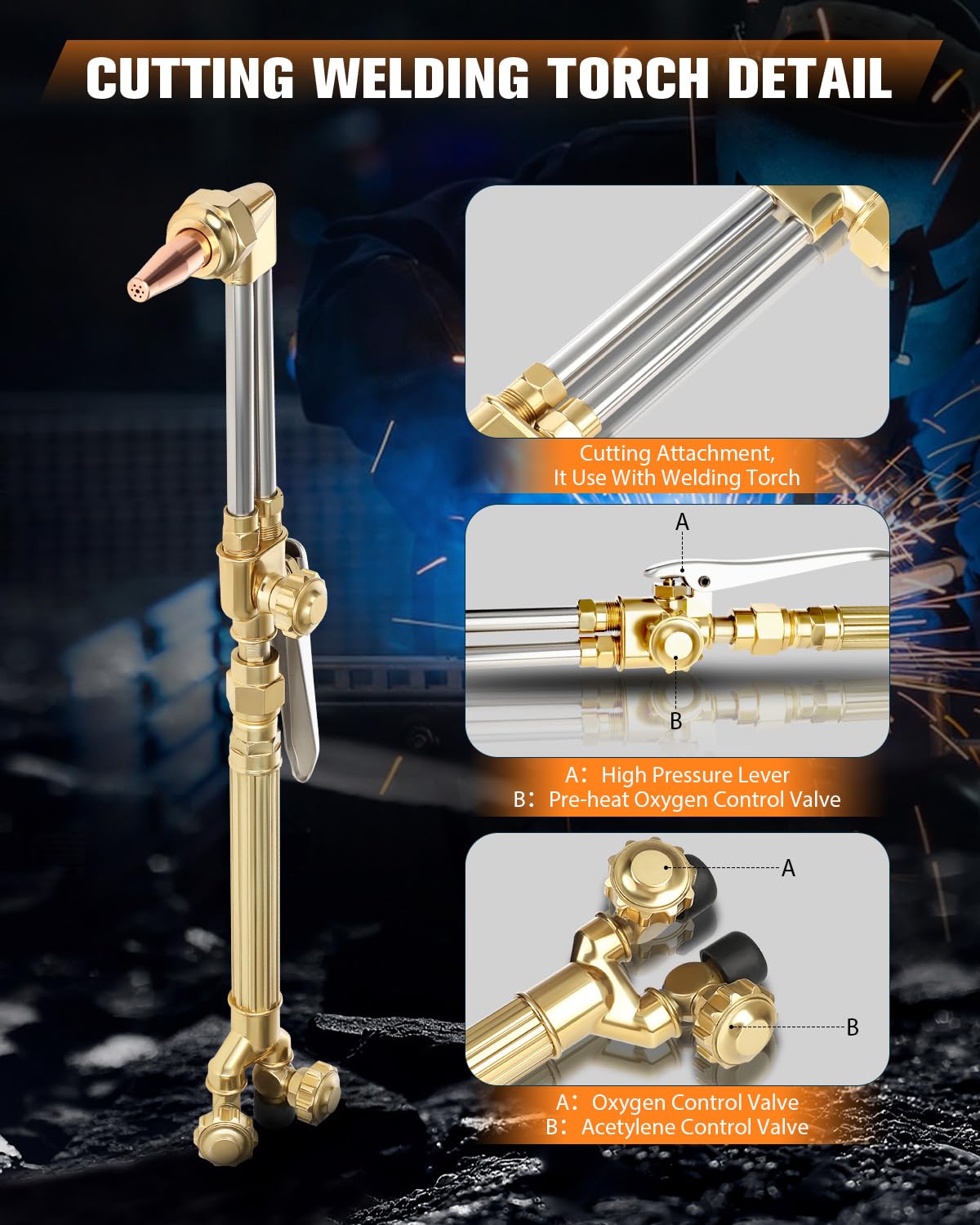 Oxygen Acetylene Torch Kit Oxy Gas Welding Cutting Brazing Set Portable Welder Tool Nozzles Regulator Hose Gauges Blue Case Cuilvu