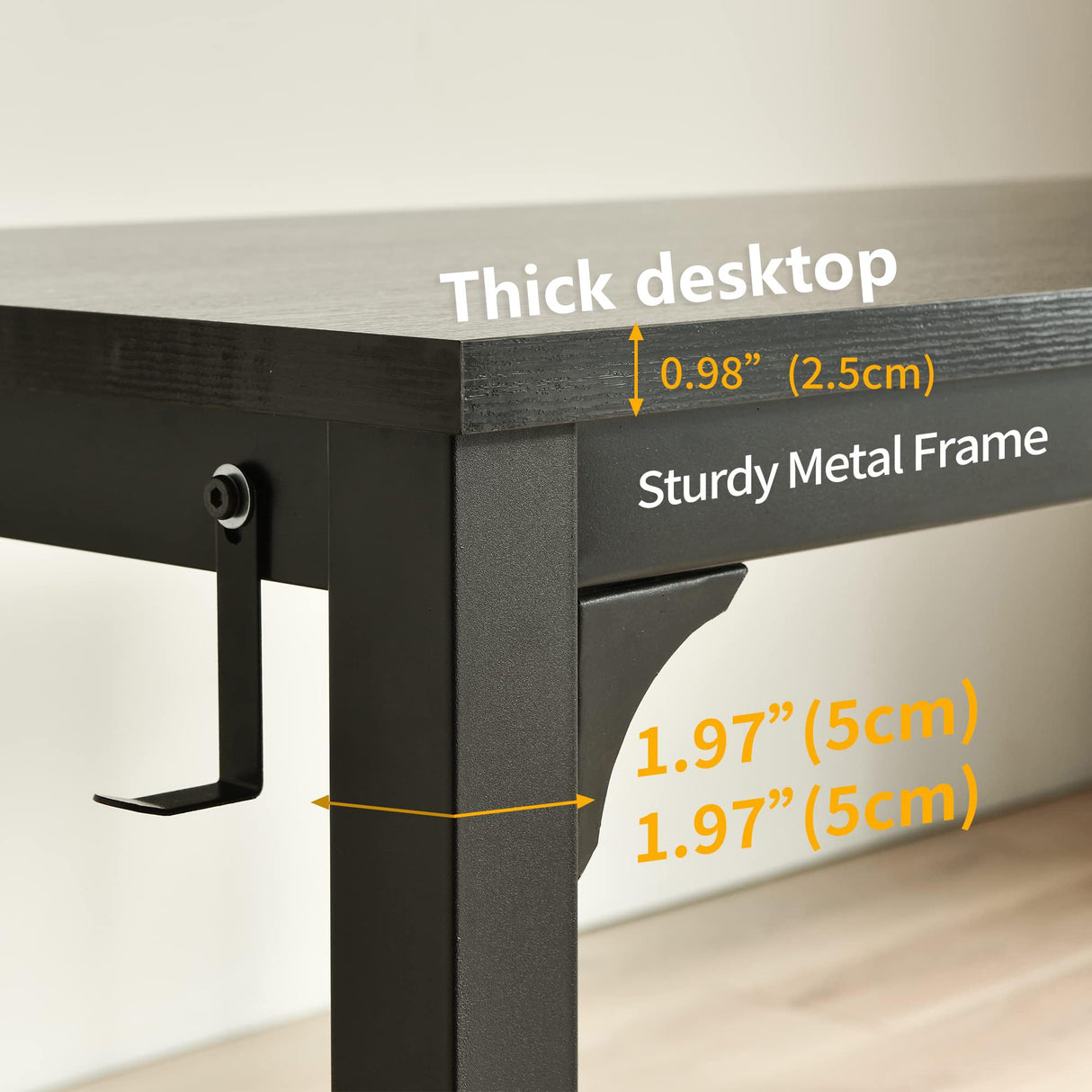 SURMIO Large Computer Desk - 63 Inch Home Office Desk Study Student Writing Table Gaming Desk Wood Modern Simple Table with Storage Bag & Headphone Hooks, Black SURMIO