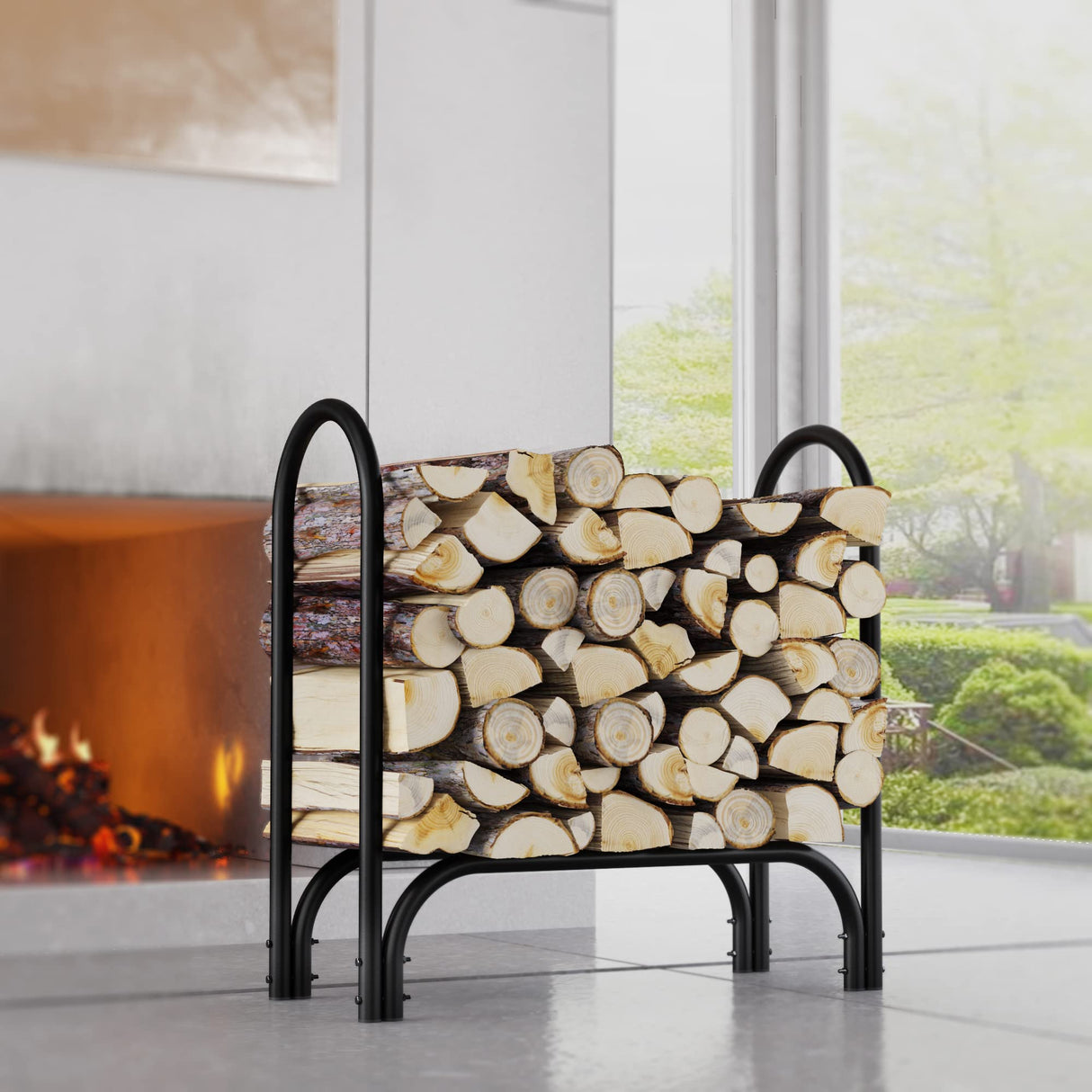 Fire Beauty Firewood Rack Log Holder,Log Storage Holder,Storage Rack,Firewood Stacker for Fireplace Indoor Outdoor(Middle) Fire Beauty