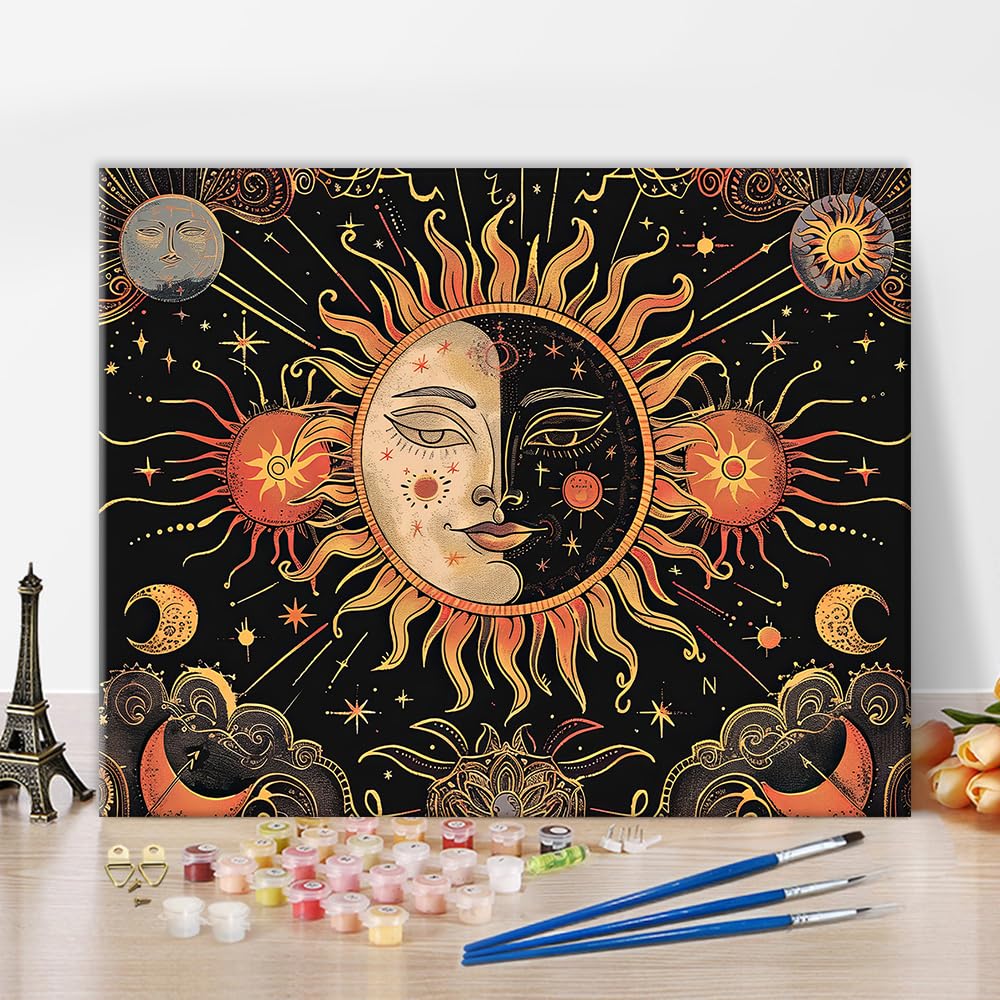 Sun and Moon Paint by Number Celestial Deities Adult Paint by Numbers Celestial Symbols and Pattern Abstract Paint by Numbers for Adults Flameless Oil Painting Kits Gift 16x20 Inch (Frameless) Rebotipy