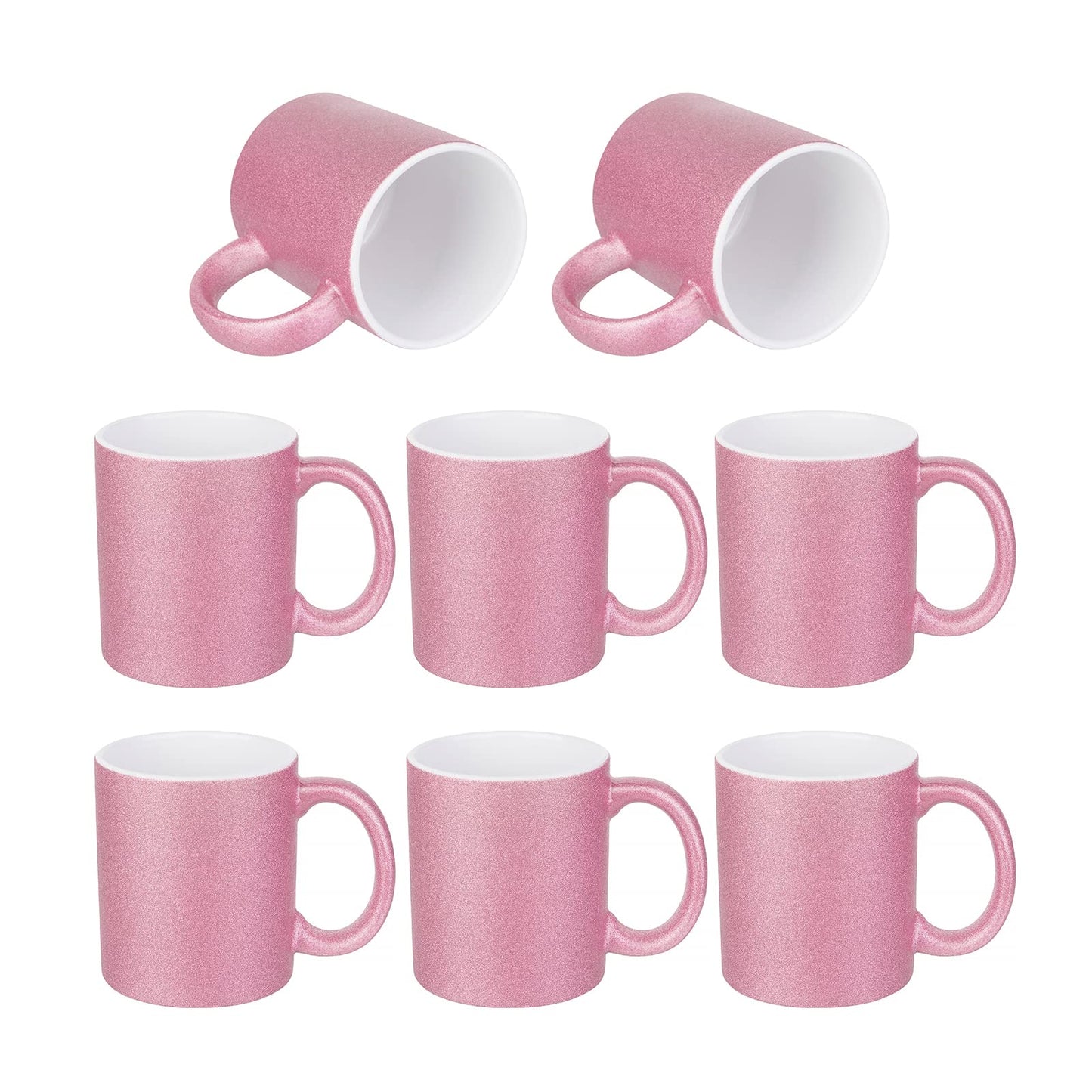 PYD Life 8 Pack Sublimation Mugs Blanks 11 OZ Pink Glitter Coffee Mugs Ceramic Photo Cups Bulk for Cricut Mug Press Print