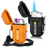 2 Pack Waterproof Lighter for Outdoor, Windproof Torch Lighter, Dual Arc Butane Electric Lighter, USB Rechargeable, Flameless Plasma Lighter for Camping Hiking Adventure Survival Tactical Gear Laffizz