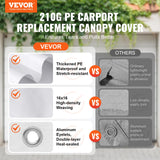 VEVOR Carport Replacement Canopy Cover 10 x 20 ft, Garage Top Tent Shelter Tarp Heavy-Duty Waterproof & UV Protected, Easy Installation with Ball Bungees,White (Only Top Cover, Frame Not Include) VEVOR