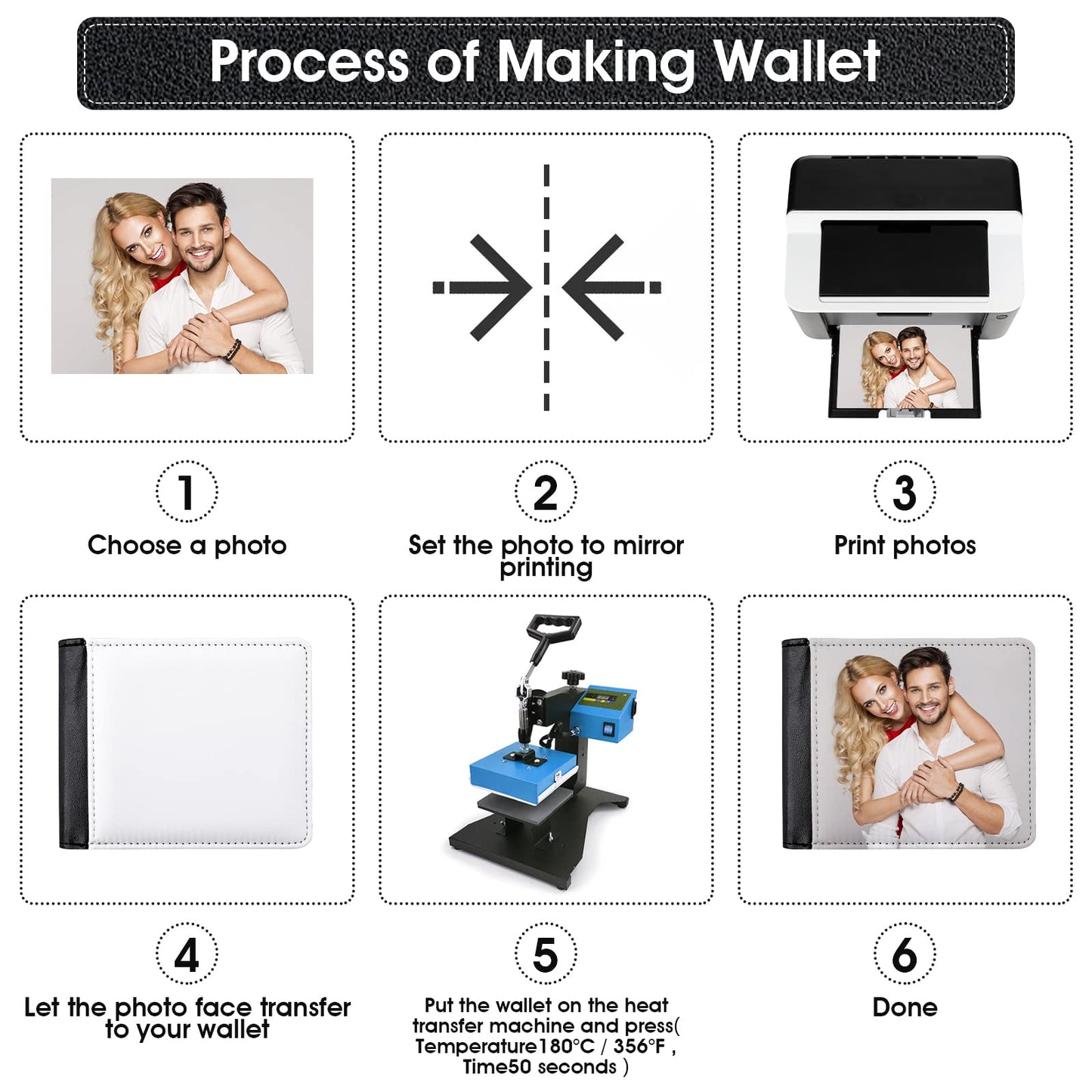 Sublimation Wallet Blank Heat Transfer Blank Wallet Multifunctional Wallet Graduation Gifts (1 Pcs Black Double Side)