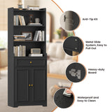 Hasuit Bookshelves and Bookcase with Doors and Drawer & Shelves, 73 in Tall Bookshelf with Storage, Floor Standing 7 Shelf Display Cabinet Bookshelf Storage Cabinet for Home Office, Living Room, Black Hasuit