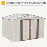 DWVO 10x8ft Metal Outdoor Storage Shed, Waterproof Tool Shed Heavy-Duty Storage Unit with Lockable Door and Vents, Ideal for Bicycles, Tools, Lawnmowers, Backyards, Patios, Lawns - Brown DWVO