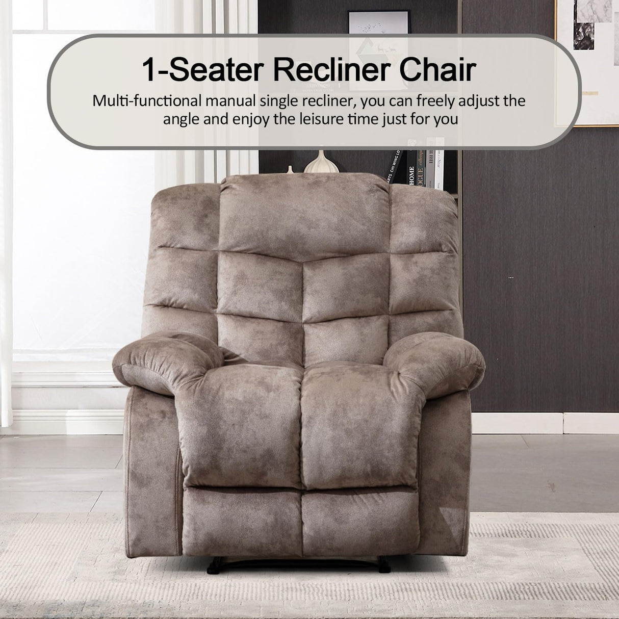 CANMOV Manual Recliner Chair, Single Reclining Sofa with Overstuffed Backrest and Armrest for Living Room, Bedroom Furniture, Light Brown CANMOV