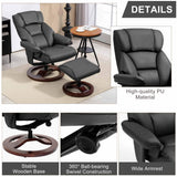 HOMHUM Swivel Recliner Chair with Ottoman, Adjustable Faux Leather Chair, Reclining Chair with Solid Wood Base, Lazy Chair with Footrest for Living Room & Bedroom, Black HOMHUM