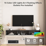 Resenkos Floating TV Stand, Wall Mounted TV Shelf with Led Lights & Power Outlet, Modern Entertainment Center with Storage, 68.8'' Media Console TV Stands for Living Room, Bedroom, Black Resenkos