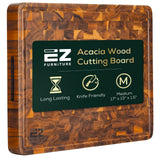 EZ FURNITURE 17 x 13 Inch Acacia Wood Cutting Board, End Grain with Juice Groove and Handles, Knife Friendly, Reversible, Suitable for Chopping Meat, Vegetables, Aesthetics for The Kitchen EZ FURNITURE