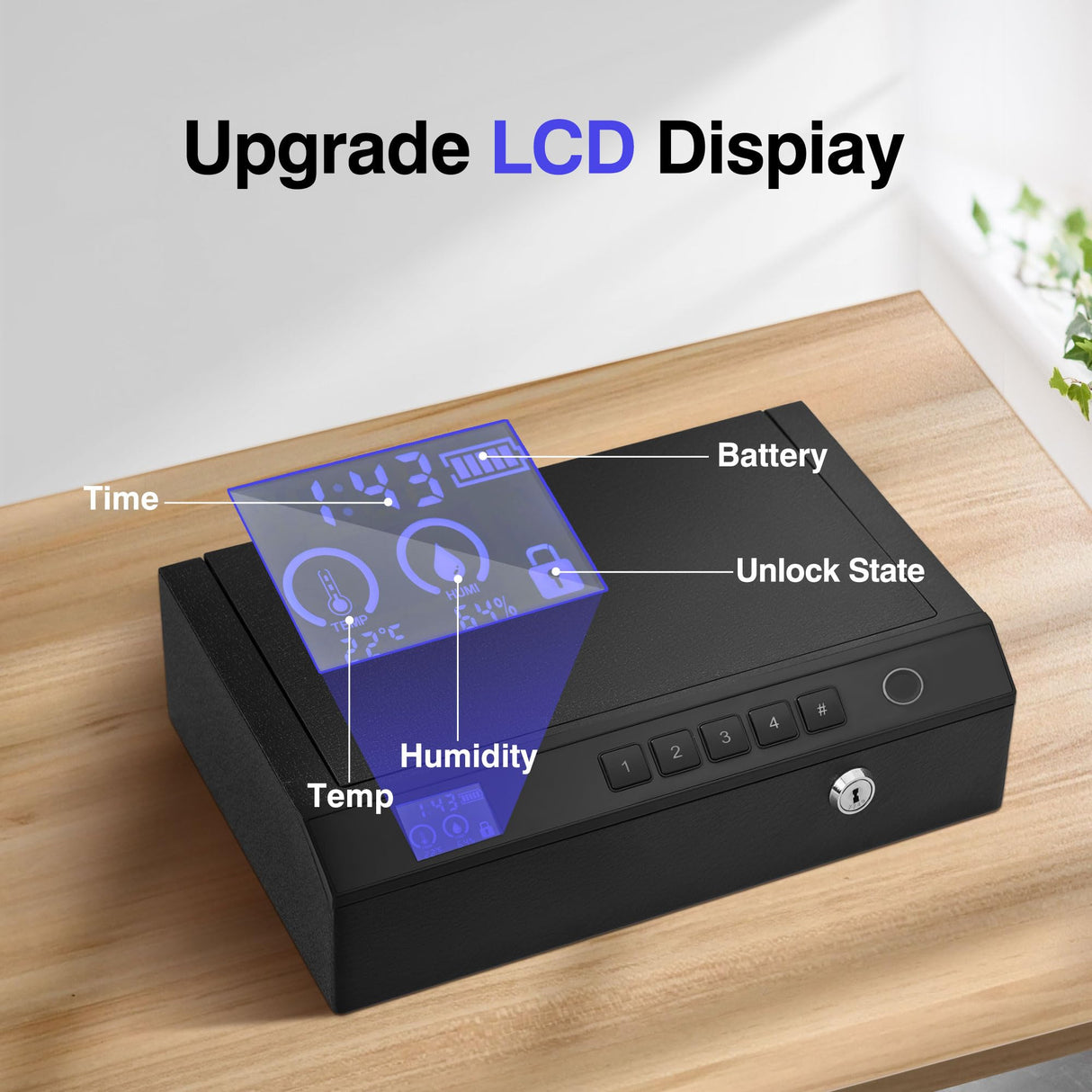 Sgorlds Biometric Gun Safe for Handgun with LCD Display of Temperature Humidity, Fingerprint Quick Access Pistol Safe with USB C Port, 12.6"x 10.24"x 3.15", Black Sgorlds