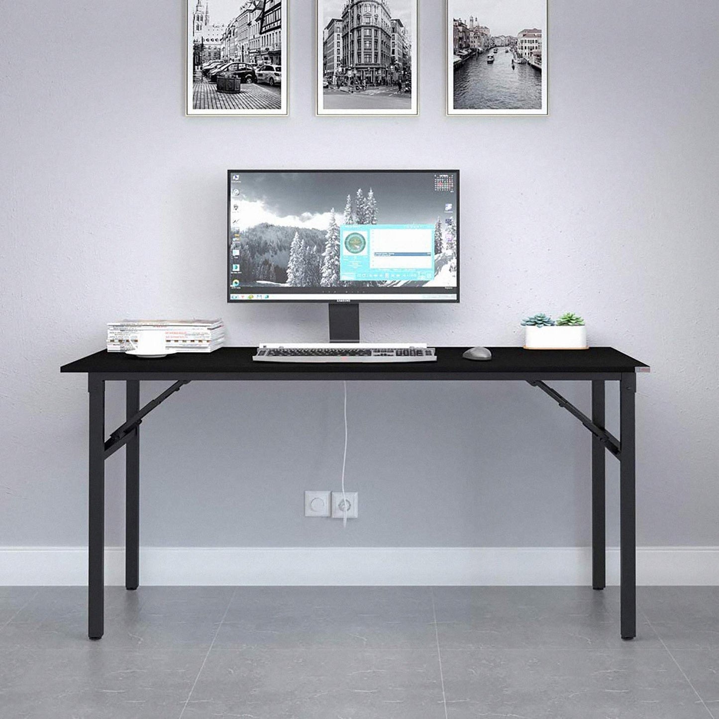 Need Home Office Desk - 60 Inches Large Computer Desk Sturdy Black Table Foldable Desk Gaming Computer Table No Assembly Required AC5CB 60 inch