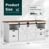 JUMMICO TV Stand with 4 Drawers for 65 Inch TV, Entertainment Center with Storage Cabinets and Sliding Barn Doors, Mid Century Modern Media TV Console Table for Living Room Bedroom (Bright White) JUMMICO