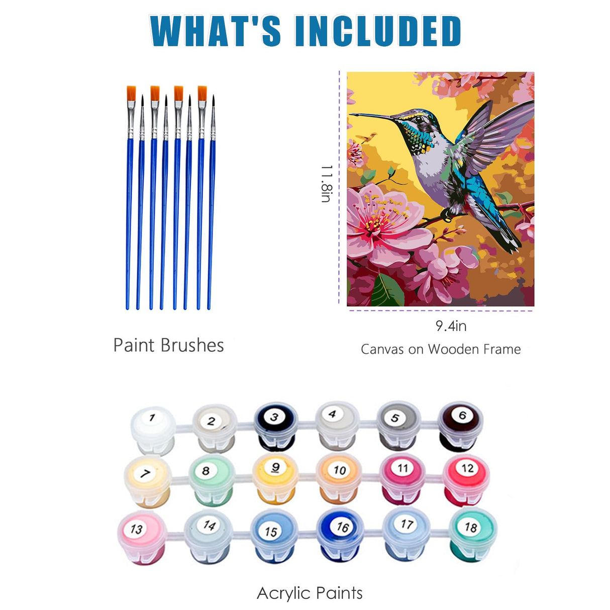 Ninonly Paint by Numbers Kit Framed Canvas, Hummingbird Paint by Number Arts and Crafts Kits for Adults Beginner, Brushes, Acrylic Painting, 9 * 12 Inch Ninonly
