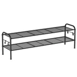 SONGMICS Shoe Rack, 2-Tier Shoe Organizer, Metal Shoe Shelf Storage with 4 Side Hooks, Holds 12 Pairs of Shoes, Height-Adjustable Shoe Rack for Entryway, Hallway, Closet, Easy Assembly, Ink Black SONGMICS