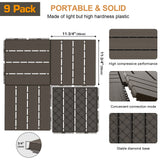 Goovilla Plastic Interlocking Deck Tiles, 9 Pack Patio Deck Tiles, 12"x12" Waterproof Outdoor Flooring All Weather Use, Patio Floor Decking Tiles for Porch Poolside Balcony Backyard, Dark Coffee Goovilla