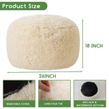 HIGOGOGO Round Stuffed Pouf Ottoman, Long Faux Fur Poufs with Foam Chunk Filling, Fluffy and Furry Pouf Foot Stool Storage Ottoman, 26 X 18 Floor Poufs Foot Rest for Living Room, White HIGOGOGO