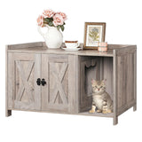 MAHANCRIS Cat Litter Box Enclosure, Hidden Litter Box Furniture with Divider, Wooden Cat Washroom Storage Cabinet Bench, Indoor Cat House as End Table, for Living Room, Bedroom, Greige CWHG2501Z MAHANCRIS