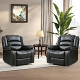 ANJ Black Recliner Chair Set of 2, with Overstuffed Arm and Back, Breathable Faux Leather Manual Reclining Chairs, Living Room Single Sofa Recliners ANJ