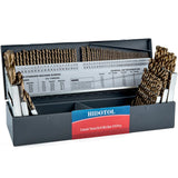 HIDOTOL 115PCS Cobalt Drill Bit Set M35 HSS for Hardened Steel Fractional 1/16"-1/2", Letter A - Z, Wire #1 - #60 with Indexed Metal Case HIDOTOL