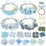 FREEBLOSS 4 Set Flower Crowns DIY Kit 67pcs Blue Flower Crown DIY Flower Crowns Headband Making Kit Handmade Floral Hair Accessories for Wedding Birthday Fairy Party Favors DIY Arts and Crafts FREEBLOSS
