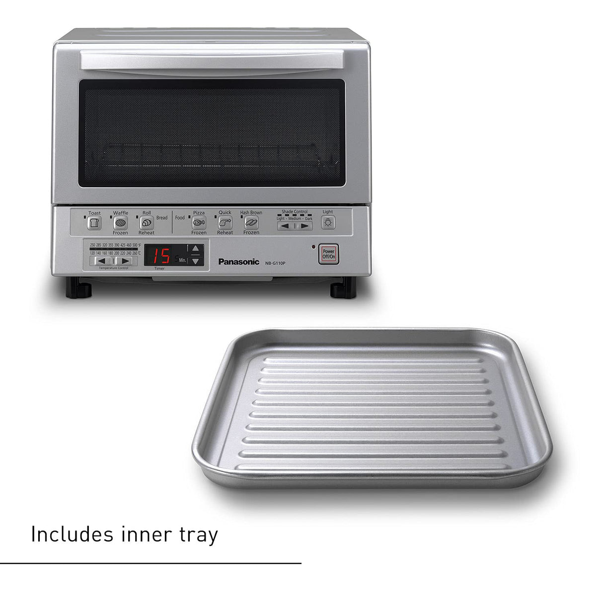 Panasonic Toaster Oven FlashXpress with Double Infrared Heating and Removable 9 Inner Baking Tray, 1300W, 12 x 13 x 10.25 inches, Silver Panasonic