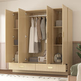 Homsee 66.9" H Modern Armoire Wardrobe Closet with 4 Doors and 2 Drawers, Clothing Storage Cabinet with 3-Tier Shelves and Hanging Rod for Bedroom, Light Brown Wood Grain Homsee