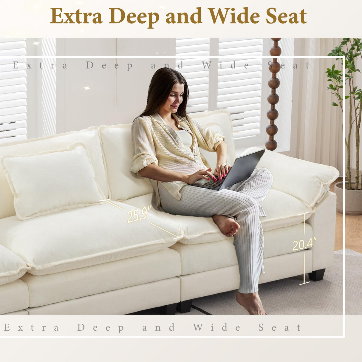 URRED Cloud Couch Modular Sectional Sofa, 82.6" Modern L Shaped Deep Seat Sofa with Ottoman & Pillows, Ultra Comfy Chenille Couches for Living Room, Bedroom or Apartment, White URRED