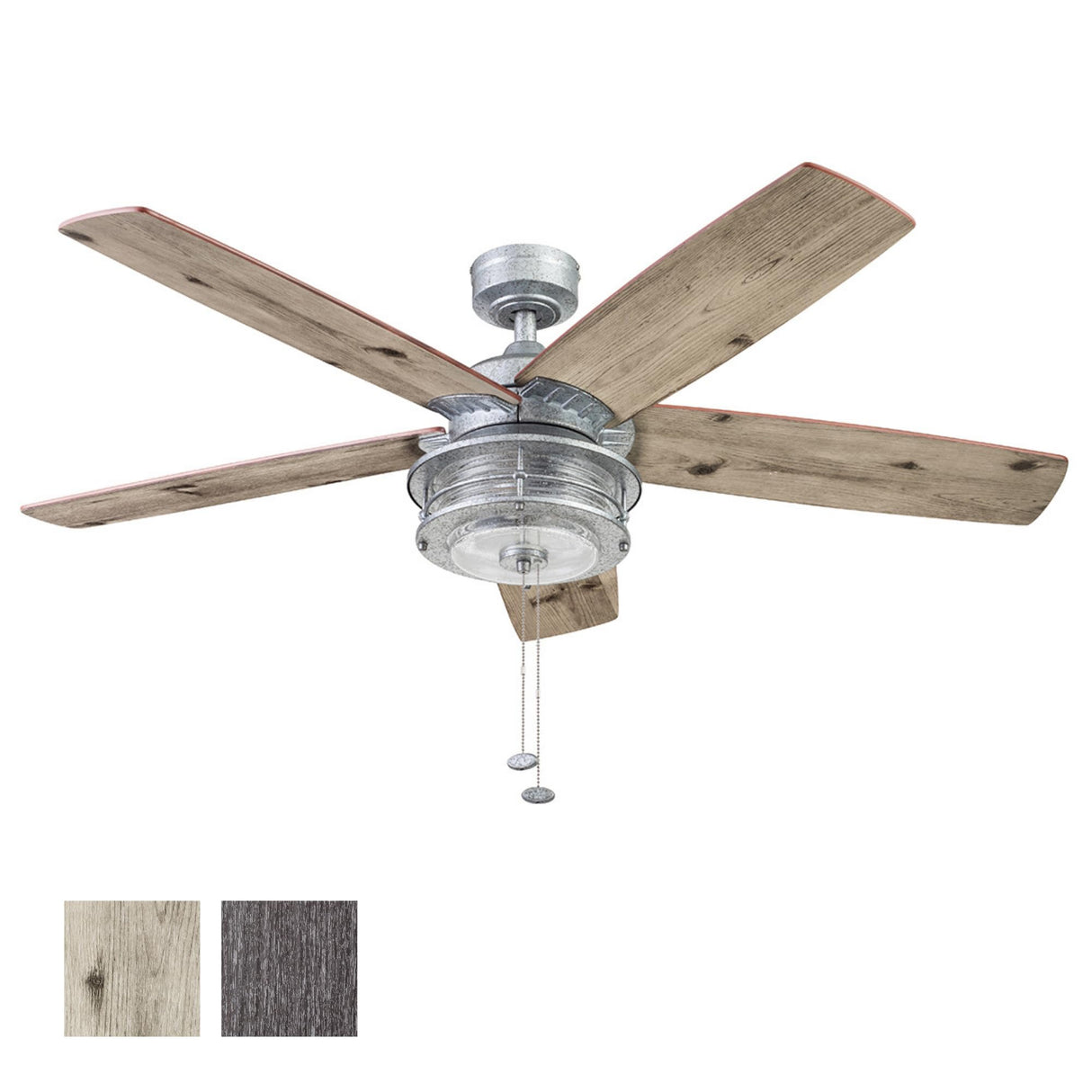 Honeywell Ceiling Fans Foxhaven Farmhouse 52 Inch Ceiling Fan with Light, Outdoor Fan/Indoor Dual-Mount LED Ceiling Fan, 5 Blades, Ebony and Silver Oak Blade Finish Options, Galvanized (51631-01) Honeywell Ceiling Fans