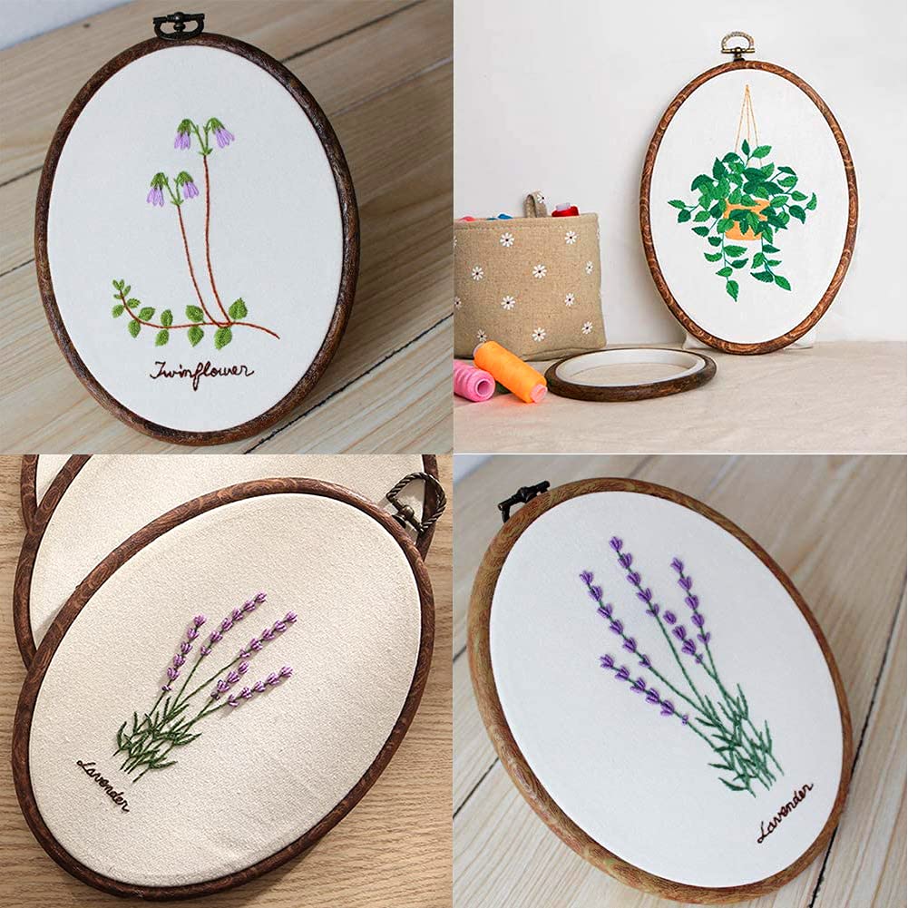 Jupean Embroidery Hoop, 7.5'' 9.2'' Oval Embroidery Hoop, Imitated Wood Display Frame with 30 Pieces Embroidery Needles, Embroidery Frame and Cross Stitch Hoop for Art Craft Sewing and Wall Hanging JUPEAN