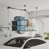 FLEXIMOUNTS Garage Ceiling Lifting Storage Rack, 4x4 Ft Heavy-Duty Metal Frame, Overhead Storage System With 300lbs Load Capacity, Matt Black FLEXIMOUNTS