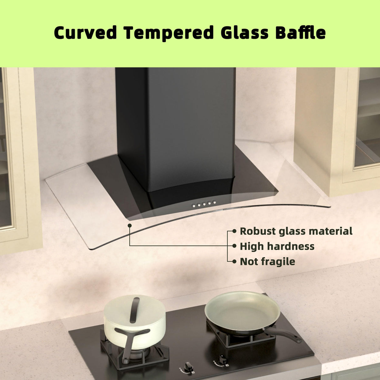 FIREGAS Wall Mount Range Hood 30 inch with 3 Speed Fan,black range hood with tempered glass,400CFM,Push Button Controls, LED Lighting, Permanent Filters in Stainless Steel,includes 2 Charcoal Filters FIREGAS